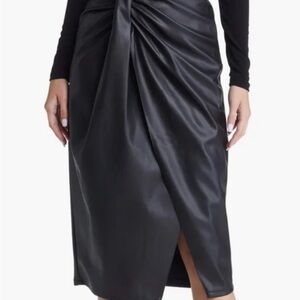 Brand New Open Edit Black Faux Leather Pencil Skirt